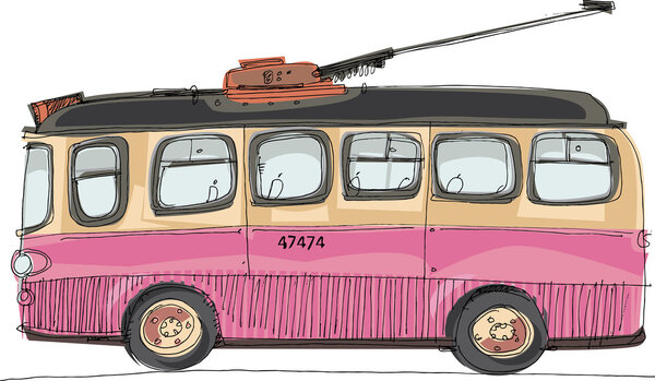 Vintage trolleybus - cartoon