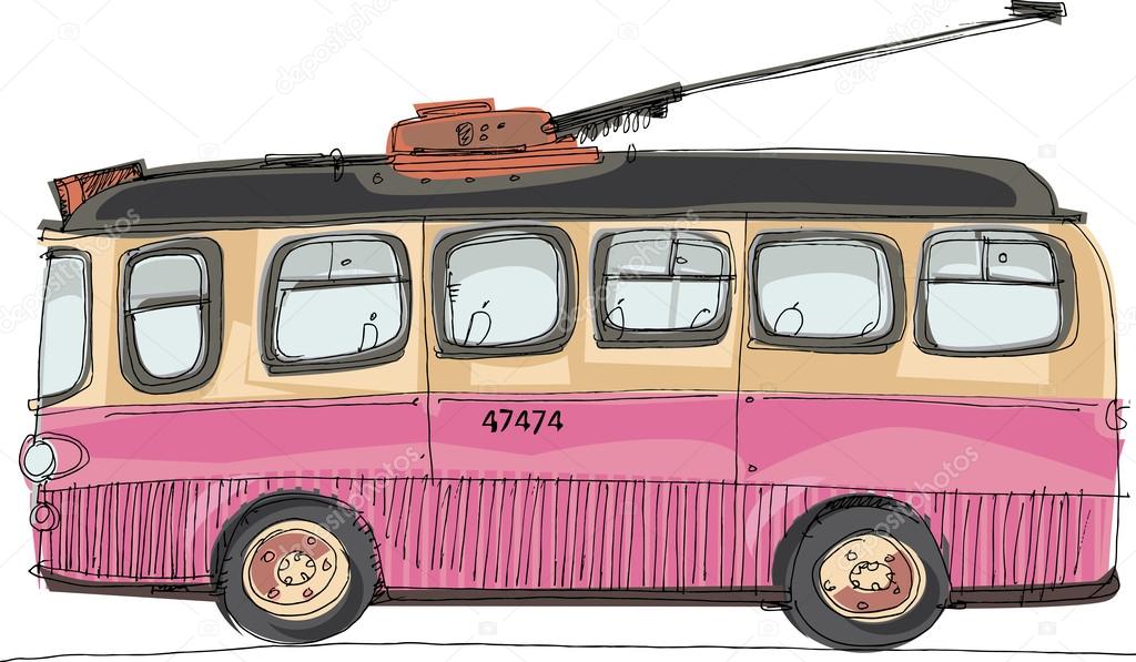 Vintage trolleybus - cartoon