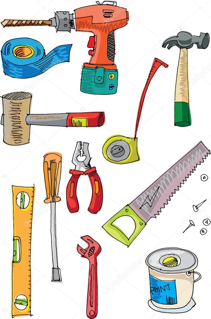 Hand tools cartoon imágenes de stock de arte vectorial | Depositphotos