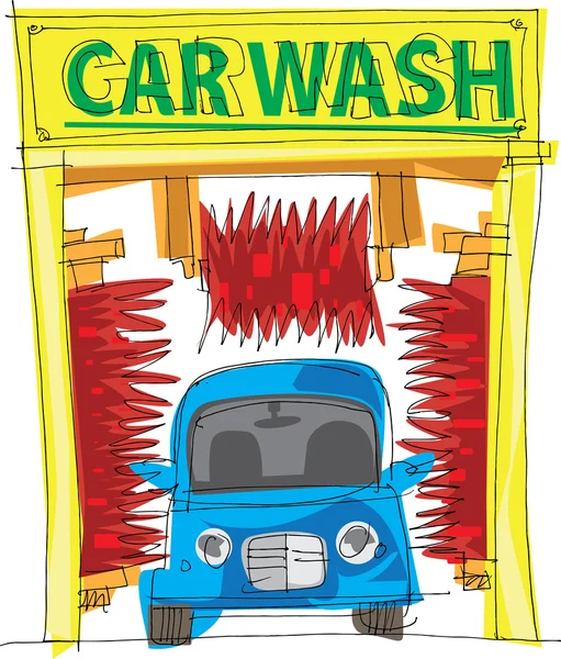 Automatic carwash station - cartoon — Stock Vector