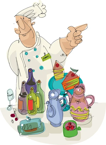 Chef en la fiesta de comida buffet — Vector de stock