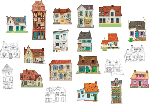 Set of vintage facades - london - cartoon — Stock Vector