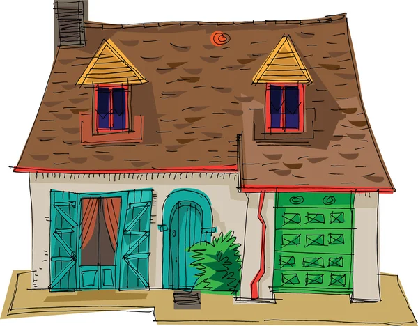 Bretagne Franciaország - szüreti homlokzat - rajzfilm — Stock Vector