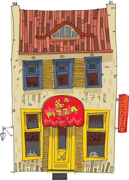 Fațada cafenelei europene de epocă - desen animat — Vector de stoc