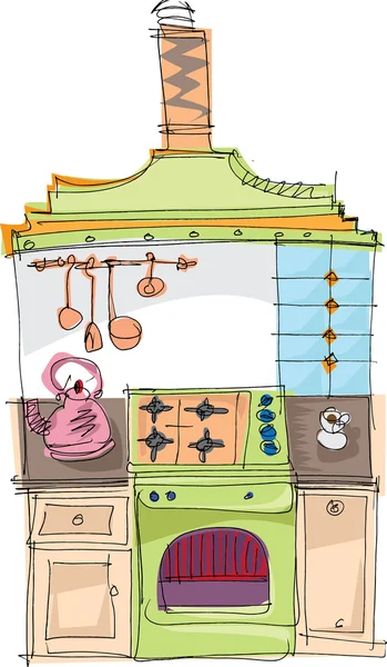 Вінтажна кухня - мультфільм — стоковий вектор