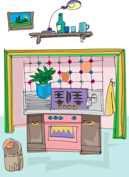 Cozinha vintage - desenho animado —  Vetores de Stock