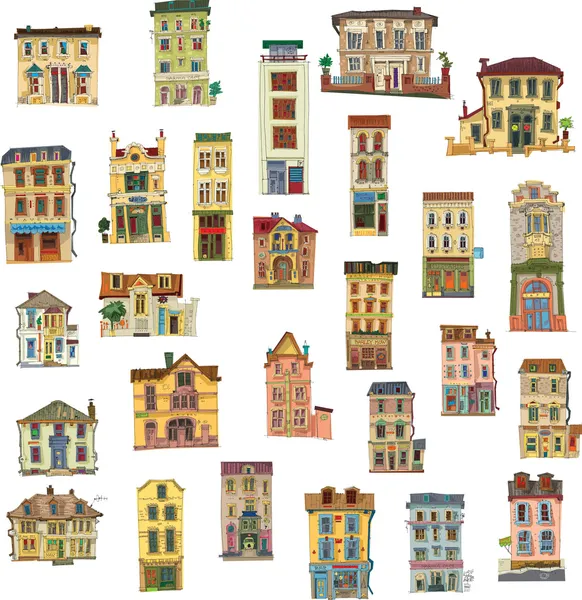 Set of vintage facades - London - cartoon — Stock Vector