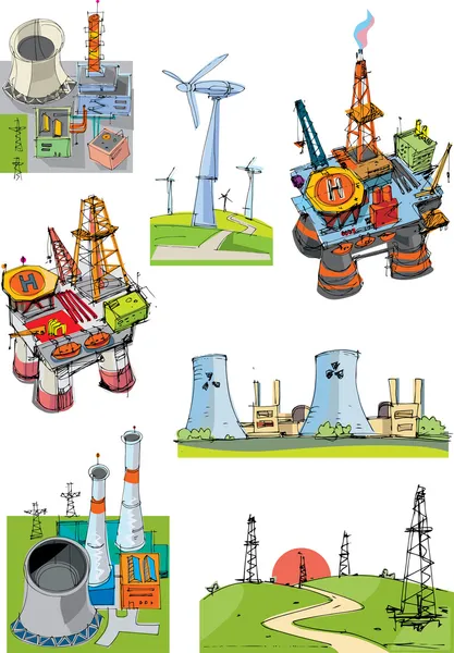 Ipari projektek kapcsolódó energia - rajzfilm — Stock Vector