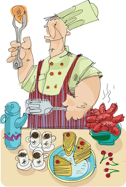 Chef en la fiesta de comida buffet — Vector de stock