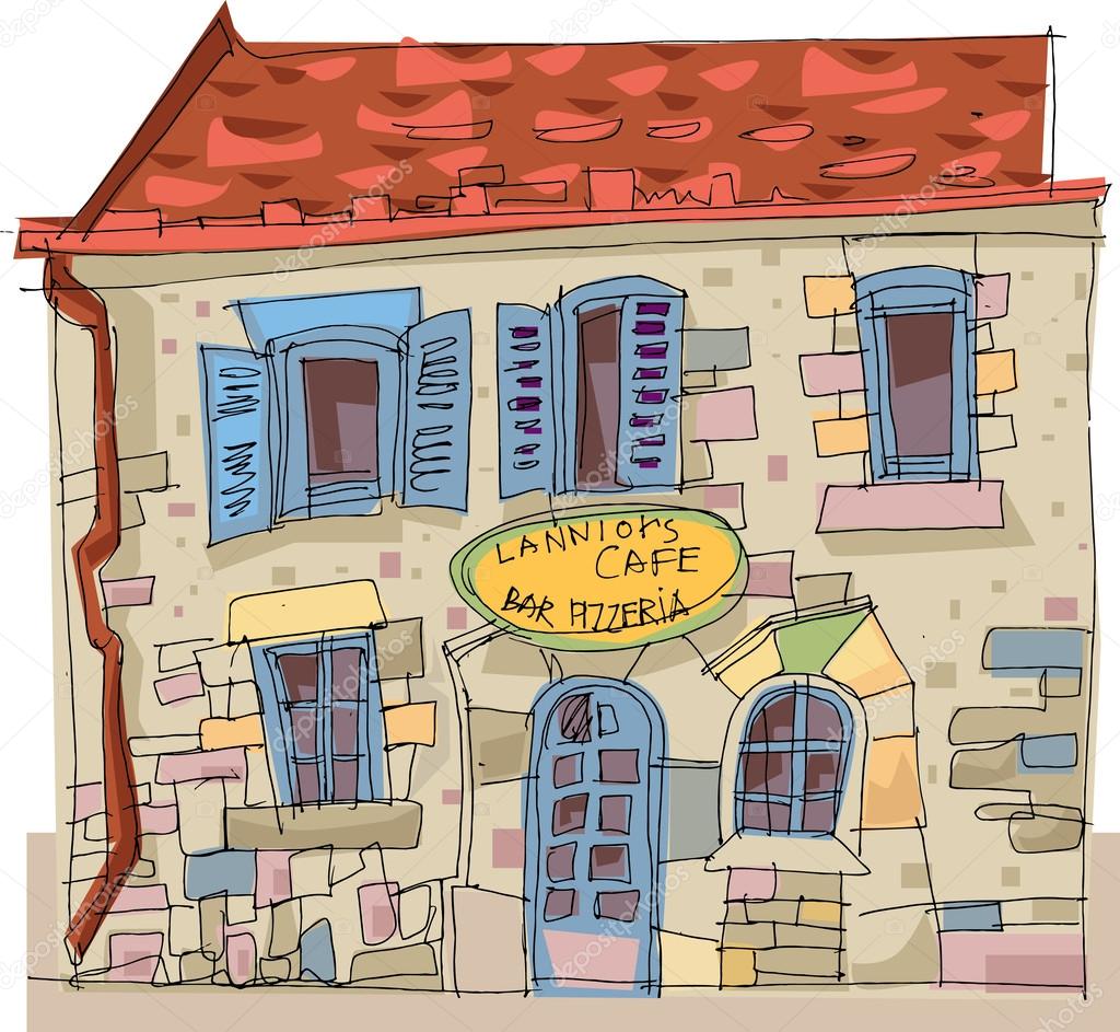 Bretagne France - vintage facade - cartoon