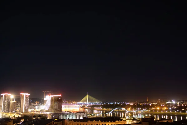 Панорамный Ночной Вид Белград Белград Сербском Языке Реку Дунай Саву — стоковое фото