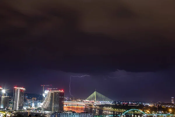 Very Cloudy Sky Lightning Thunder Belgrade Sky Panoramic View City — Zdjęcie stockowe