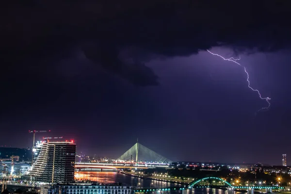 Very Cloudy Sky Lightning Thunder Belgrade Sky Panoramic View City — Zdjęcie stockowe