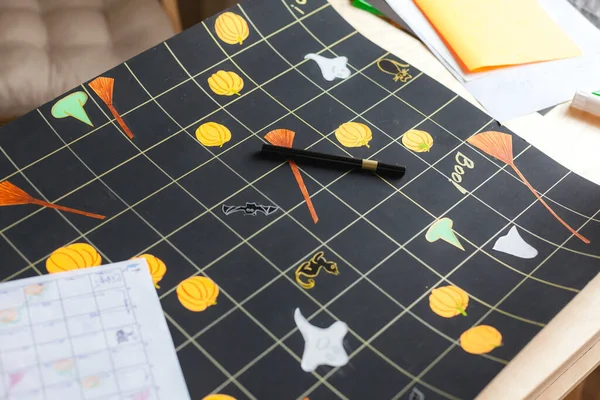 Process of making board game field for DIY Halloween game — Stock Photo, Image