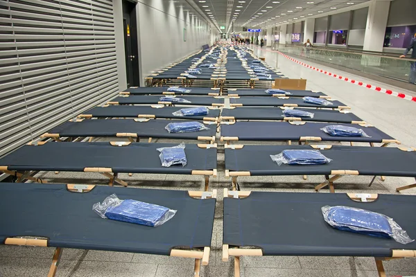 Frankfurt airport with temporary beds — Stock Photo, Image