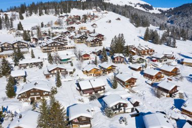 İsviçre Alplerinde kış, İsviçre 'nin St. Gallen kantonu yakınlarındaki Arvenbuel köyü.