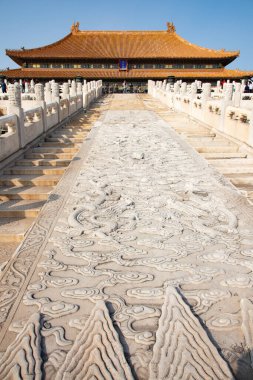 BEIJING, ÇİN - 14 Ekim 2017: Yasak Şehir (Saray Müzesi), Çin imparatorluk sarayı Ming hanedanlığından Qing hanedanlığının sonuna kadar (1420-1912)).