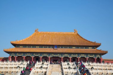 BEIJING, ÇİN - 14 Ekim 2017: Yasak Şehir (Saray Müzesi), Çin imparatorluk sarayı Ming hanedanlığından Qing hanedanlığının sonuna kadar (1420-1912)).