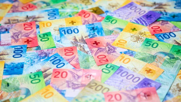 Kolekcja Nowych Szwajcarskich Banknotów Wyemitowanych Latach 2017 2020 — Zdjęcie stockowe