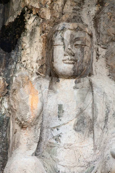 Grottes Longmen Célèbres Statues Bouddha Bodhisattvas Sculptées Dans Roche Monolithe — Photo