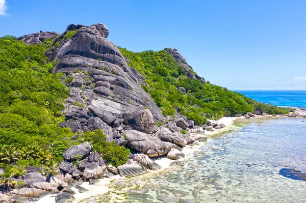 Famosa Anse Fonte Argent Praia Ilha Digue Seychelles — Fotografia de Stock