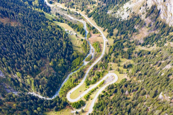 Carretera Sinuosa Del Paso Maloja Que Une Suiza Italia — Foto de Stock