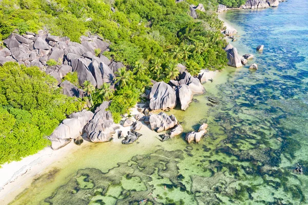 Famosa Anse Fonte Argent Praia Ilha Digue Seychelles — Fotografia de Stock