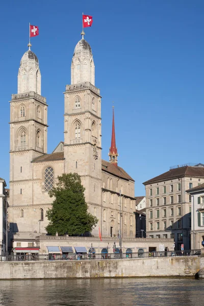Słynny Grotami Grossmunster Katedra Zurychu Szwajcaria — Zdjęcie stockowe
