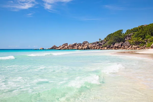 Famosa Spiaggia Grand Anse Sull Isola Digue Seychelles — Foto Stock