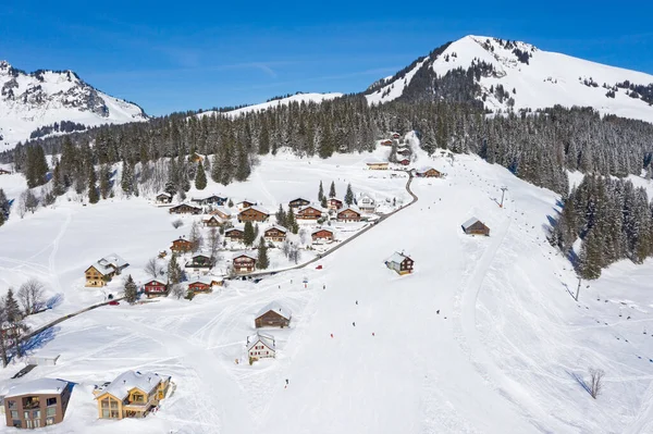 Invierno Los Alpes Suizos Pueblo Arvenbuel Cerca Del Cantón Amden — Foto de Stock