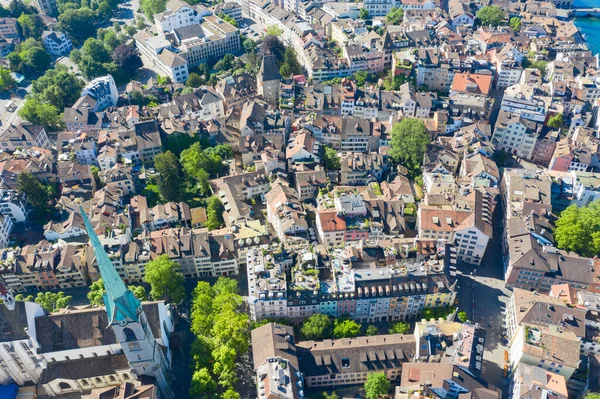 Aerial View Limmat River Famous Zurich Churches Zurich Important Financial — Stock Photo, Image