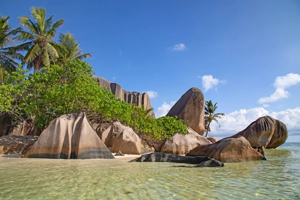 Célèbre Anse Source Argent Plage Sur Île Digue Seychelles — Photo