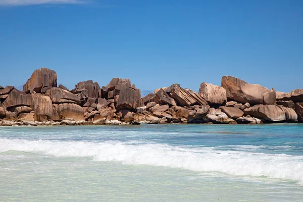 Famosa Praia Grand Anse Ilha Digue Seychelles — Fotografia de Stock