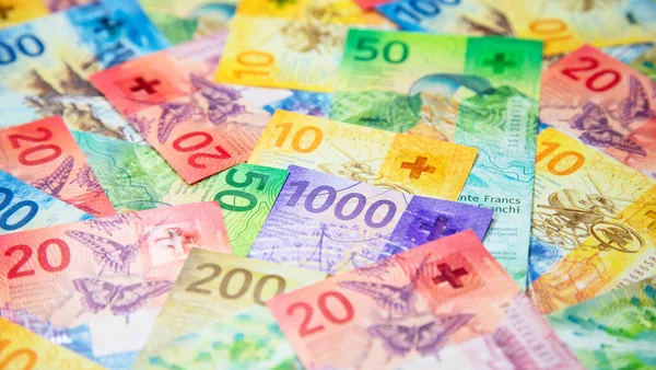 Kolekcja Nowych Szwajcarskich Banknotów Wyemitowanych Latach 2017 2020 — Zdjęcie stockowe