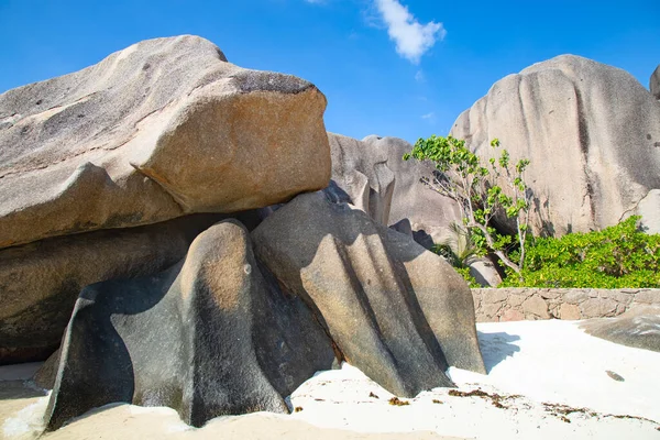 Famosa Anse Fonte Argent Praia Ilha Digue Seychelles — Fotografia de Stock