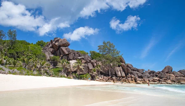 Beroemd Grand Anse Strand Het Eiland Digue Seychellen — Stockfoto