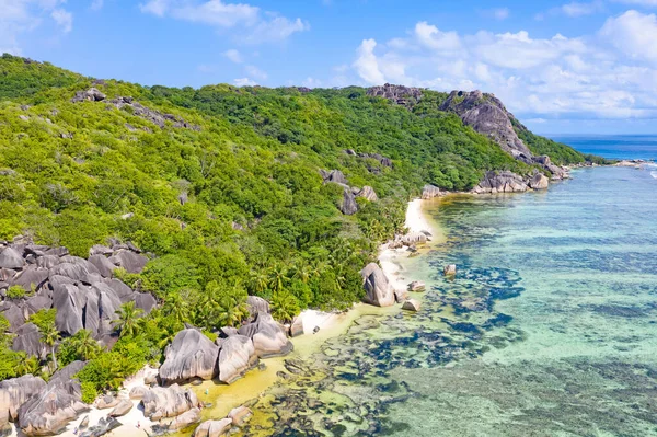 Famosa Anse Fonte Argent Praia Ilha Digue Seychelles — Fotografia de Stock