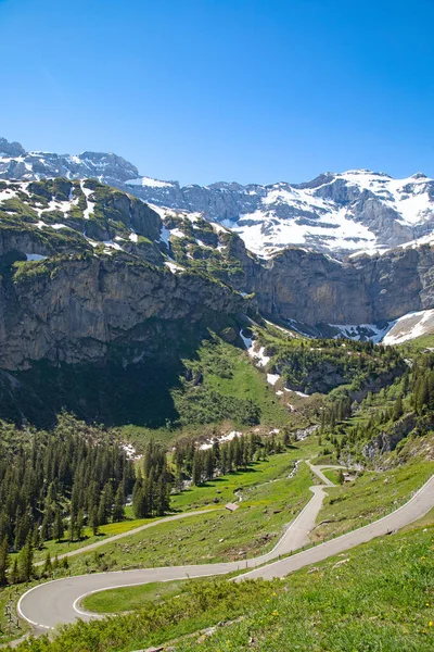 Klausenpass Horská Silnice Spojující Kantony Uri Glarus Švýcarských Alpách — Stock fotografie