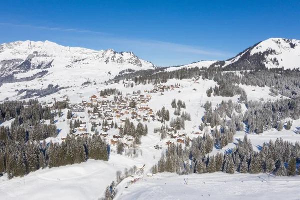 Invierno Los Alpes Suizos Pueblo Arvenbuel Cerca Del Cantón Amden — Foto de Stock
