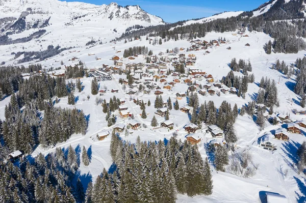 Invierno Los Alpes Suizos Pueblo Arvenbuel Cerca Del Cantón Amden — Foto de Stock