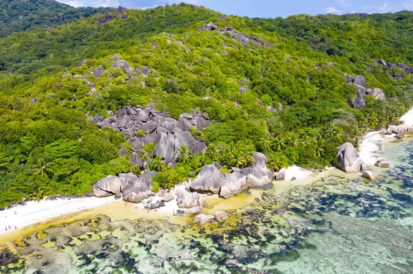 Famosa Anse Fonte Argent Praia Ilha Digue Seychelles — Fotografia de Stock