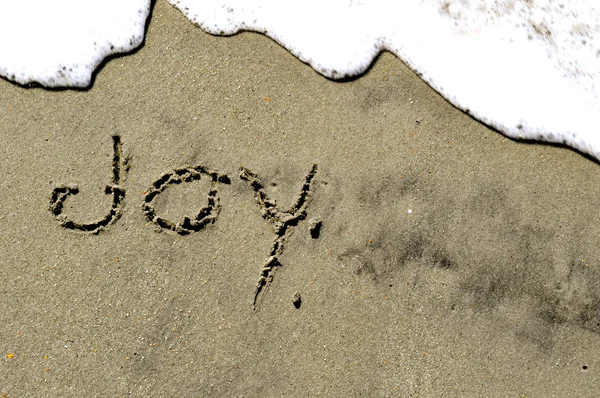 Joie écrite dans le sable — Photo