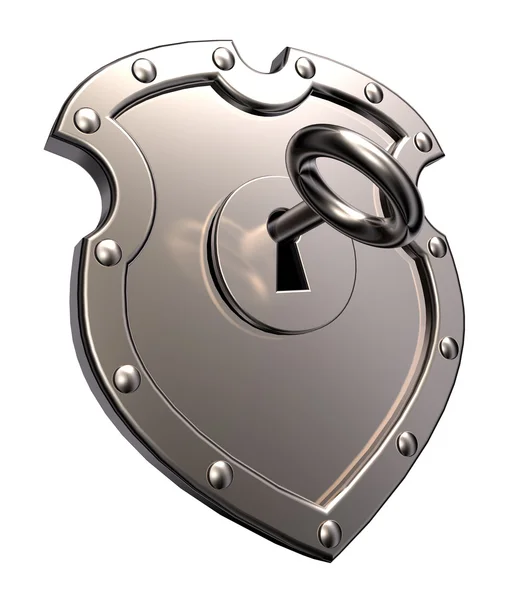 Metal shield with lock — Stock Photo, Image