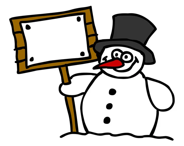 Snowman and blank sign — Stock Vector