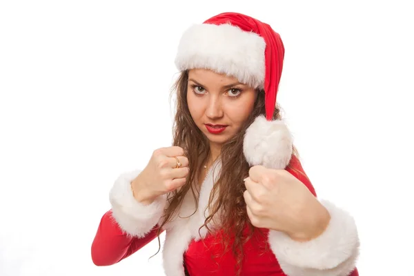 Chica de Navidad con sombrero rojo de santa. Aislado . —  Fotos de Stock