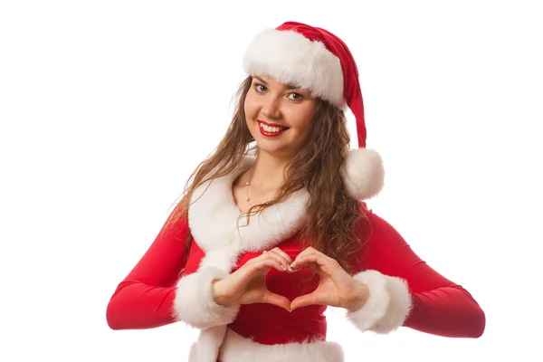 Menina de Natal em santa chapéu vermelho. Isolados . — Fotografia de Stock