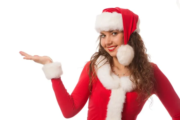Boże Narodzenie dziewczyna w santa czerwony kapelusz. na białym tle. — Zdjęcie stockowe