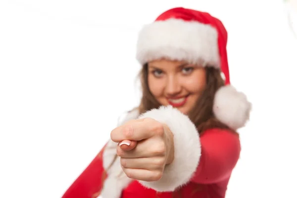 Chica de Navidad con sombrero rojo de santa. Aislado . — Foto de Stock