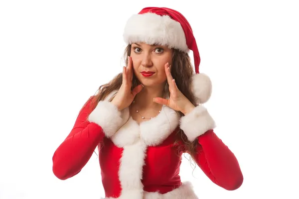 Christmas girl in santa red hat. Isolated. — Stock Photo, Image