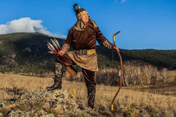 Nomad. Kazakh, hungarian warriors whith bow. Hunters. — Stock Photo, Image